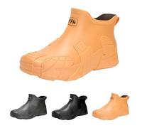 Low Cut Work Rain Boots for Men, Slip-On Waterproof Wellies Boots with Anti-Slip Sole & Wide Opening Durable Flat Rain Shoes for Campus Gardening Fashion Textured Footwear Short Welly Mens Size 6.5