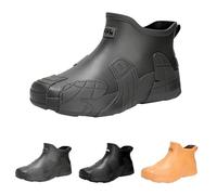 Low Cut Work Rain Boots for Men, Slip-On Waterproof Wellies Boots with Anti-Slip Sole & Wide Opening Durable Flat Rain Shoes for Campus Gardening Fashion Textured Footwear Short Welly Mens Size 6.5