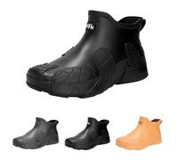 Low Cut Work Rain Boots for Men, Slip-On Waterproof Wellies Boots with Anti-Slip Sole & Wide Opening Durable Flat Rain Shoes for Campus Gardening Fashion Textured Footwear Short Welly Mens Size 6