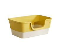 Low Entry Giant Premium Cat Tray, Open Top Kitty Potty, with High Sided Enclosure, Plastic Litter Box for Small to Large Cats(Yellow)