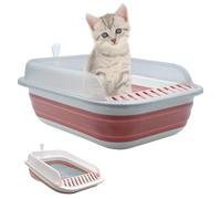 Low Entry Kitten Litter Box,Collapsible Cat Litter Box, Open Small Cat LitterBox with High Side Shallow Kitten Litter Pan Anti-Splashing Waterproof with Falling Sand Pedal