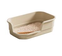 Low Entry Waterproof Cat Litter Box, Top Opening Litter Pan, with Filter Pedal and High Sided, Corner Cat Litter Tray for All Cats(Beige,42cm)
