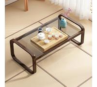 Low Floor Table with Bamboo Frame & Tempered Glass Top, Modern Rectangular Coffee Table for Living Room, Tea Table Accent Furniture for Meditation and Tatami Rooms