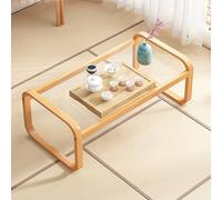 Low Floor Table with Bamboo Frame & Tempered Glass Top, Modern Rectangular Coffee Table for Living Room, Tea Table Accent Furniture for Meditation and Tatami Rooms