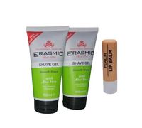 Low Foaming Unsented Smooth Shave Gel With Aloe Vera Twin Pack 100ml,Travel Size With Free Peach Lip Balm