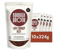 Low FODMAP Beef Bone Broth by Borough Broth - Organic Broth - Onion and Garlic Free - Grass-Fed Beef Bones & British Spring Water - Source of Collagen & Protein - Delivered Chilled - 10x324g