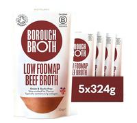 Low FODMAP Beef Broth by Borough Broth - Organic Bone Broth - Onion & Garlic Free - High in Collagen for Healthy Skin & Joints - High Protein, Low Calorie - Grass Fed - Delivered Chilled 5 x 324g
