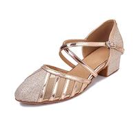 Low Heel Ballroom Dance Shoes Women Latin Salsa Wedding Practice Dancing Shoes Sparkle Comfortable Closed Toe Dance Heels 1.5inch, Champagne-1.5inch Heels, 7.5 UK