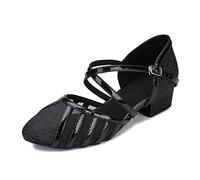 Low Heel Ballroom Dance Shoes Women Latin Salsa Wedding Practice Dancing Shoes Sparkle Comfortable Closed Toe Dance Heels 1.5inch, Black-1.5inch Heels, 8 UK