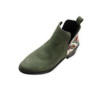 Low Heel Chelsea Boots Women,Block Heel Ankle Boots For Women V-Cut Dressy Booties Pull On Vintage Booties Round Toe Casual Shoes With Floral Print Non Slip Outdoor Footwear For Outdoor Picnic