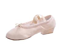 Low Heel Shoes for Women UK Wide Fit,Dance Shoes for Women with Elastic Strap & Bow Decor Non-Slip Sole Ballet Character Shoes Breathable Lightweight Wedge Shoes for Ballroom Folk Daily Wear Beige