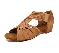 Low Heel Women Ballroom Dance Shoes Salsa Batchata Social Beginner Practice Wedding Dancing 1.5in Heels YT04, Tan, 7 UK