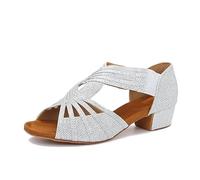 Low Heel Women Ballroom Dance Shoes Salsa Batchata Social Beginner Practice Wedding Dancing 1.5in Heels YT04, Silver, 7 UK