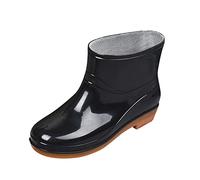 Low Heeled Buckle Middle Boots Shoe Rain Toe Women Round Women's Boots (Black, 6)