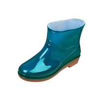 Low Heeled Buckle Middle Boots Shoe Rain Toe Women Round Women's Boots (Blue, 5)