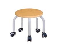 Low-Height Rolling Stool with 5 Wheels, Wooden Grain Finish, Metal Base, Round Universal Seat for Home Office or Fitness