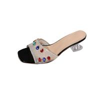 Low Kitten Heel Sandals for Women UK Sale Diamante Sliders Block Heels Slippers Square Toe Shoes Wide Fit Slides Ladies Pumps Wedding Bridal Party Prom Dress Sandal for Summer Beach Holiday Outdoor