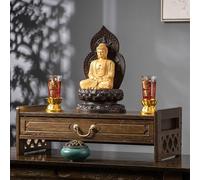 Low Meditation Table with Drawer, Puja Table for Buddhist Prayers, Spiritual Altar for Living Room, Bedroom, Office