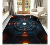 Low-Pile Area Rug 100 x 160 cm Octagon Lamp Corridor Washable Living Room Carpet, Sci-Fi Architecture Indoor Area Rugs Doormat For Bedroom Dining Room Office Kitchen Non-Slip Rugs