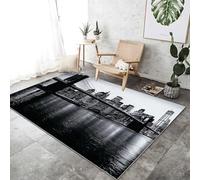 Low Pile Area Rugs Photography Style 160 x 230 cm, Soft and Non-Slip Living Room Carpet, City Buildings Bridge Stain-Resistant Printed Rug Suitable for Bedroom Kitchen Office Grey