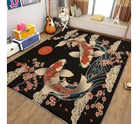 Low Pile Area Rugs Sakura Black Background Japanese Style 140x200 cm Modern Indoor Rugs for Living Room, Bedroom, Dining Room, Entryway - Pile Carpet Runner Non-Shedding