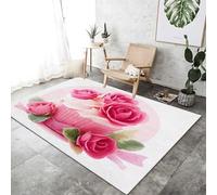 Low Pile Area Rugs Simplicity Style 60 x 110 cm, Soft and Non-Slip Living Room Carpet, Romance Elegant Rose Cake Stain-Resistant Printed Rug Suitable for Bedroom Kitchen Office Pink