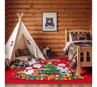 Low-Pile Cartoon Illustration Living Room Rug 140 x 200 cm, Anti-Slip Soft Washable Ultra Christmas Trees Snowmen Reindeer Polar Bears Carpet, for Bedrooms Dining Room, Multicoloured