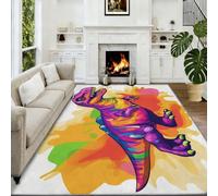 Low Pile Cartoon Style Dinosaur Colour Block Rug Living Room 80x150 cm, Multicolour Anti Slip Carpet for Bedside Bedroom Dining Room - Stain Resistant Area Rug Washable Carpet for Nursery, Easy Care