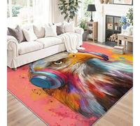 Low-Pile Cool Animal Anti Slip Orange Rugs | Music Headphones Eagle Graffiti Soft Washable Ultra Thin Carpet for Nursery, Kids' Room, Dining, 140 x 200 cm