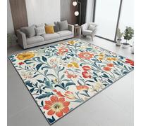 Low Pile Machine Washable Rug, Retro Floral Leaf Design Area Rugs Living Room 60 x 90 cm - Dining Room Kitchen Bedroom Home Office Beige