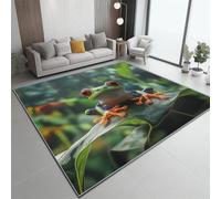 Low Pile Machine Washable Rug, Tropical Style Tree Frog Leaves Design Area Rugs Living Room 120 x 160 cm - Dining Room Kitchen Bedroom Home Office Green