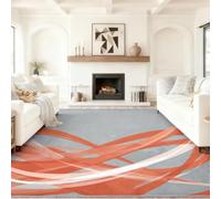 Low-Pile Modern Abstract Rug, 80 x 150 cm Grey, Anti-Slip Soft Washable Carpet, Gradient Texture Flowing Curve Printed, for Living Room Dining Room Bedroom Home Office, Non-Shedding