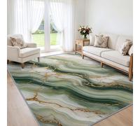 Low Pile Modern Luxe Rug 100 x 160 cm Living Room Bedroom Carpet Durable | Washable Abstract Fluid Art Agate Marble Ripple Rug, Soft Non-Slip Creamy Sage Green Carpet for Office Floor Easy to Clean