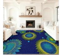 Low-Pile Modern Minimalist Rug, 60 x 90 cm Blue, Anti-Slip Soft Washable Carpet, Geometric Dot Sun Radiance Printed, for Living Room Dining Room Bedroom Home Office, Non-Shedding
