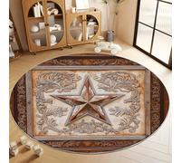 Low Pile Round Rugs Living Room 180 cm, Tan Victorian Style Non-Shedding Area Rugs, Machine Washable Non-Slip Carpet - Gorgeous Stars Flowers Printed Design, Dining Room Bedroom