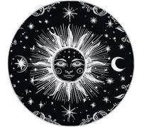 Low Pile Round Rugs Living Room 180cm, Black Non-Shedding Area Rugs, Machine Washable Non-Slip Carpet - Bohemian Retro Moon Sun Printed Design, Dining Room Bedroom