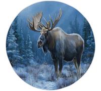 Low Pile Round Rugs Living Room 60cm, Dark Blue Fantasy Non-Shedding Area Rugs, Machine Washable Non-Slip Carpet - Snowfield Animals Fawn Printed Design, Dining Room Bedroom