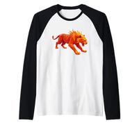 Low Poly Fiery Tiger Geometric Roaring Power Raglan Baseball Tee