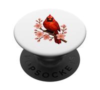 Low Poly Geometric Red Cardinal Sakura Flower Birder PopSockets Adhesive PopGrip