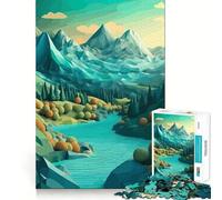 Low Poly Mountain River Jigsaw Puzzle 1000 Piece for Adults Serene Game Serene Game Pattern Build Xmas Fun Gift (38x52cm)