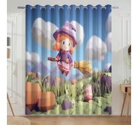 Low Poly Style Witch Broomstick Pumpkin Cute Drapes For Nursery or Playroom The Pumpkin Party Collection - No Fade Printed Eyelet Curtains, Dreamy, W90 x L72(2 Panels) 228x182cm