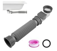 Low Profile 1 1/2 Bathtub Shower Drain Pipe with One-Way Valve, Flexible Drain Pipe for Freestanding Tub, Odor Prevention Flat Curved Hose Kit for Bath and RV Tub, YGG003 (Transparent)