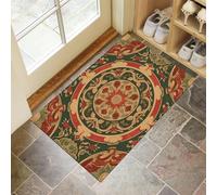 Low Profile Door Mat 40 x 60 cm - Washable Non Slip Mandala Doormat Indoor Outdoor Gorgeous Flowers Absorbent Floor Mats Entrance Rug for Inside, Entry way, Front Door, Kitchen - Dark Red