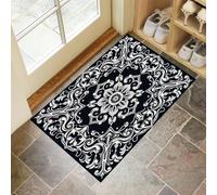 Low Profile Door Mat 50 x 80 cm - Washable Non Slip Geometric Mandala Doormat Indoor Outdoor Paisley Pattern Absorbent Floor Mats Entrance Rug for Inside, Entry way, Front Door, Kitchen - Black