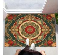 Low Profile Door Mat 50 x 80 cm - Washable Non Slip Mandala Doormat Indoor Outdoor Gorgeous Flowers Absorbent Floor Mats Entrance Rug for Inside, Entry way, Front Door, Kitchen - Olive Green