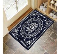 Low Profile Door Mat 60 x 90 cm - Washable Non Slip Mandala And Lotus Doormat Indoor Outdoor Cyclone Border Absorbent Floor Mats Entrance Rug for Inside, Entry way, Front Door, Kitchen - Dark Blue