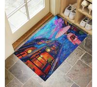 Low Profile Door Mat 80 x 120 cm - Washable Non Slip Ancient Street Scene Oil Painting Doormat Indoor Outdoor Hokusai Absorbent Floor Mats Entrance Rug for Inside, Front Door, Kitchen - Blue