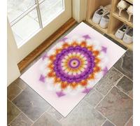 Low Profile Door Mat 80 x 120 cm - Washable Non Slip Circular Mandala Doormat Indoor Outdoor Fantasy Flowers Absorbent Floor Mats Entrance Rug for Inside, Entry way, Front Door, Kitchen - Purple