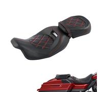 Low-Profile Driver Passenger 2-UP Seat Set Red Stitching Fits for Harley Touring Road King FLHR Street Glide FLHX 2009-2023 Road Glide FLTRX CVO Street Glide FLHXSE Electra Glide FLHTCU