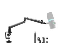 Low Profile Mic Arm 15cm Extra Riser Adjustable Mic Boom Arm Metal Desk Mounted Microphone Stand Cable Management Flexible Microphone Holder for Podcast Streaming Gaming Desktop